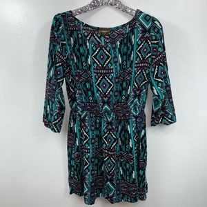NY Invasion Geometric Print Long Sleeve Dress XL
